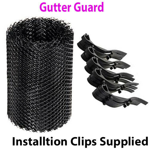 5m x 160mm Weatherproof Gutter Mesh Guard & Clips Roof Drain Block Clogg Cover Loops