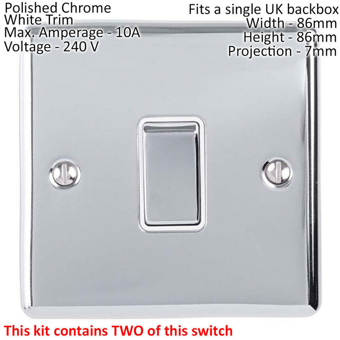 Light Switch Pack - 2x Single & 1x Double Gang - CHROME / Grey 2 Way 10A Loops