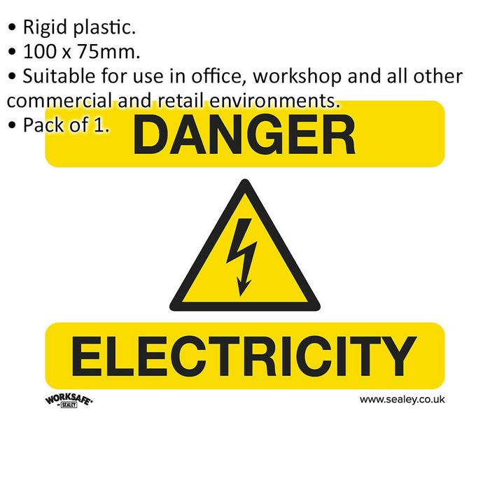 1x DANGER ELECTRICITY Health & Safety Sign Rigid Plastic 100 x 75mm Warning Loops