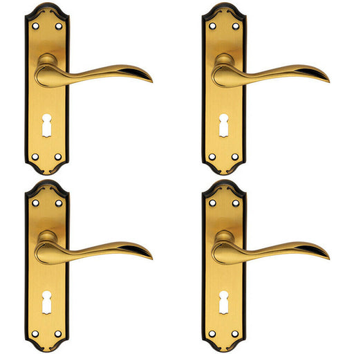 4x PAIR Curved Door Handle Lever on Lock Backplate 180 x 45mm Florentine Bronze Loops