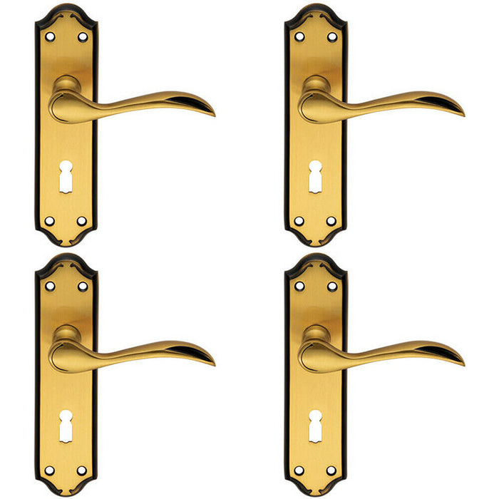 4x PAIR Curved Door Handle Lever on Lock Backplate 180 x 45mm Florentine Bronze Loops