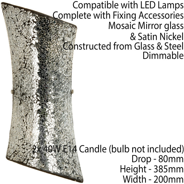 Mosaic Mirror Wall Light Silver Pattern Glass Shade Pretty Dimmable Lamp Fitting Loops
