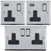 Bedside Plug Socket Pack-2x Single / USB & 1x Twin Gang-CHROME / Black 13A Loops