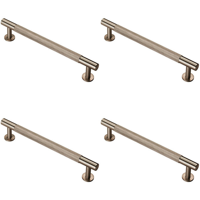 4x Knurled Bar Door Pull Handle 190 x 13mm 160mm Fixing Centres Satin Nickel Loops
