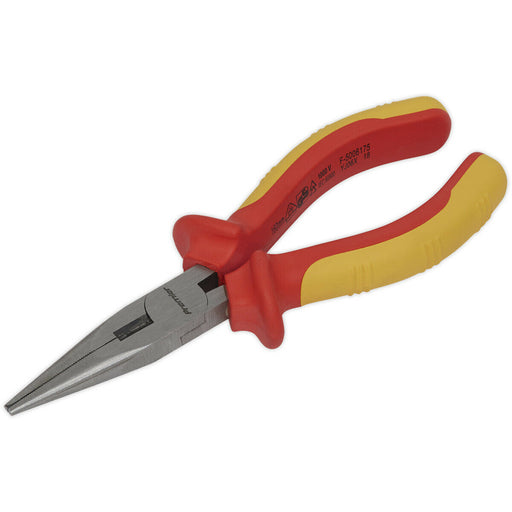 160mm Long Nose Pliers - Serrated Jaws - Hardened Cutting Edges - VDE Approved Loops