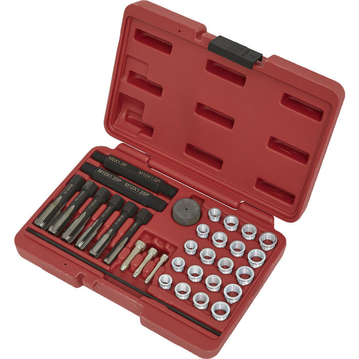 33 Piece Glow Plug Thread Repair Set - 4 Sizes of Threaded Adaptors - 6 Taps Loops