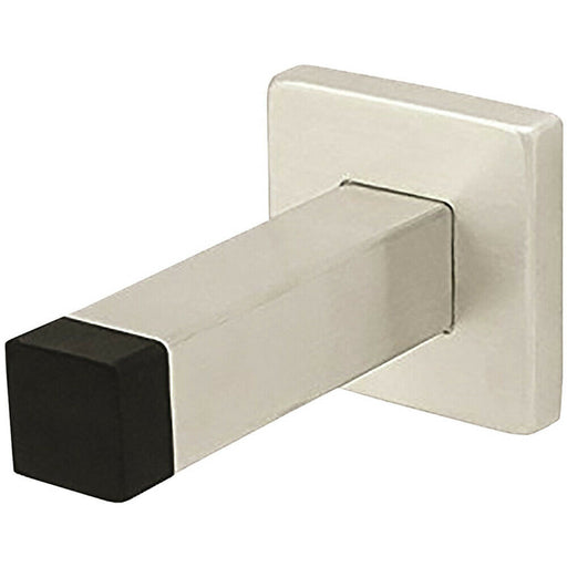 Square Wall Mounted Doorstop on Square Rose Rubber Tip 85mm Satin Steel Loops