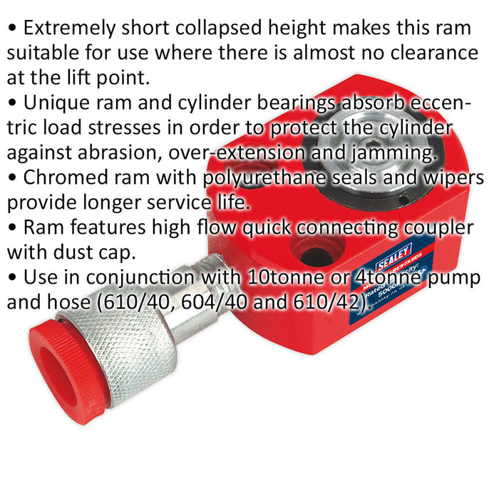 5 Tonne Short Hydraulic Push Ram - 33mm to 39mm - Quick Connect Coupler Loops