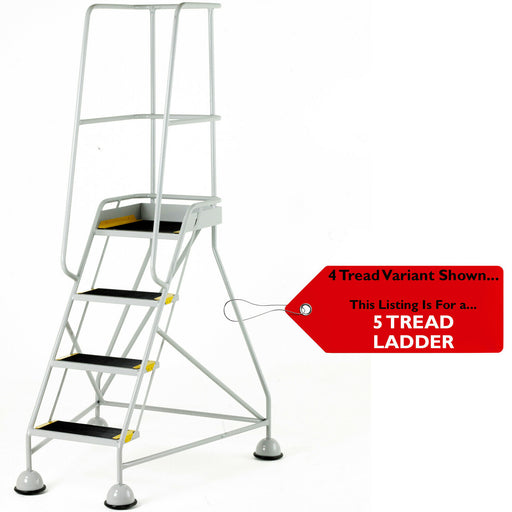 5 Tread Mobile Warehouse Steps & Guardrail GREY 2.2m Portable Safety Stairs Loops