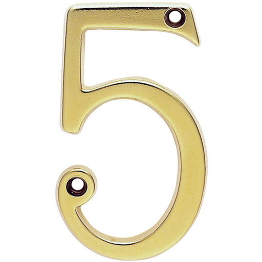 Stainless Brass Door Number 5 75mm Height 4mm Depth House Numeral Plaque Loops