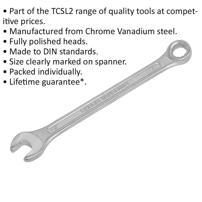 7mm Combination Spanner - Fully Polished Heads - Chrome Vanadium Steel Loops