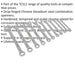 11pc Slim Handled Combination Spanner Set - 12 Point Imperial Ring Open End Head Loops