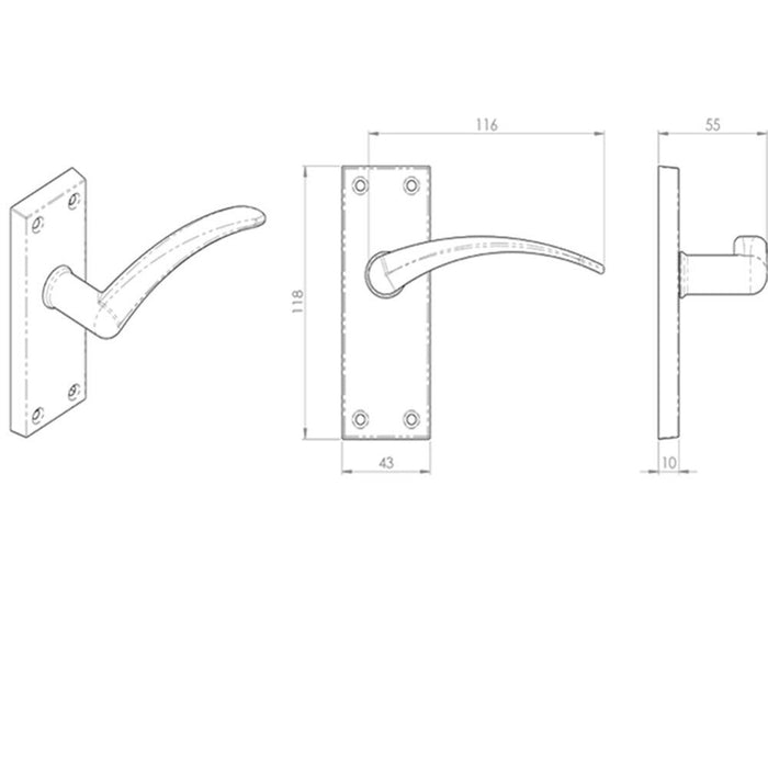 Door Handle & Latch Pack Chrome Arched Lever on Square Backplate 150 x 43mm Loops
