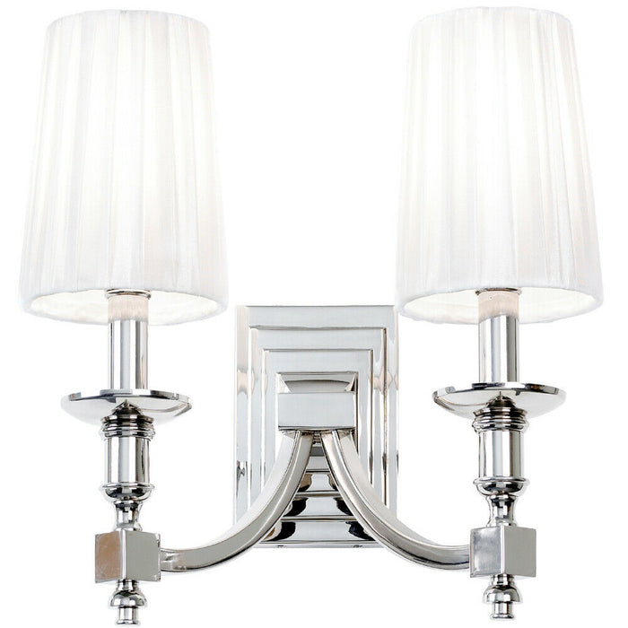 2 PACK Modern Twin Wall Light Nickel & White Pleated Shade Pretty Bedside Lamp Loops