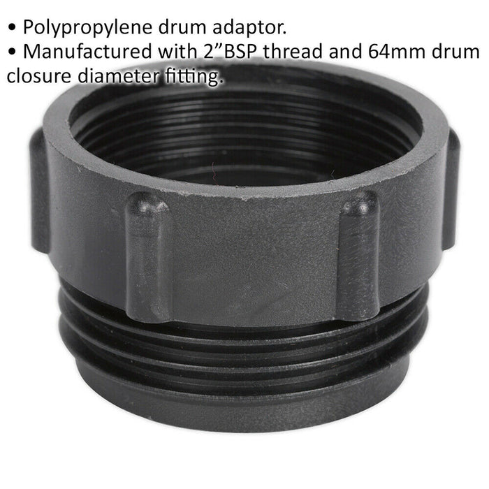 64mm US Buttress Drum Adaptor - 2" BSP Thread - 64mm Drum Closure Diameter Loops