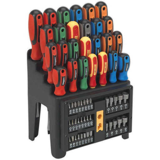 61 PACK - Large Screwdriver Nut Driver & Bit Set - Colour Coded & Storage Stand Loops