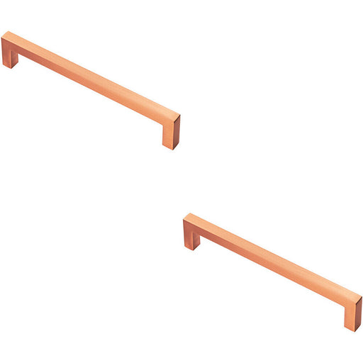 2x Square Block Pull Handle 170 x 10mm 160mm Fixing Centres Satin Copper Loops