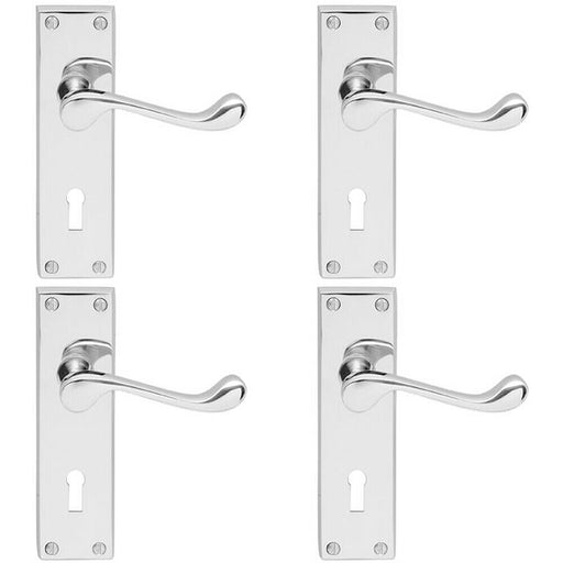 4x Victorian Scroll Lever on Rectangular Lock Backplate 155 x 41mm Chrome Loops