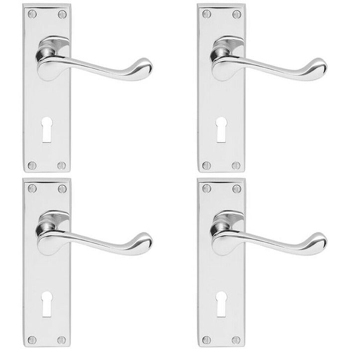 4x Victorian Scroll Lever on Rectangular Lock Backplate 155 x 41mm Chrome Loops