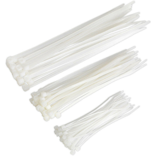 75 Piece White Cable Tie Assortment - Three Sizes - 25 of Each - Electrical Ties Loops