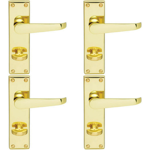 4x Victorian Flat Lever on Bathroom Backplate Handle 150 x 42mm Polished Brass Loops