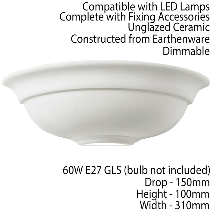 Dimmable LED Wall Light Unglazed Ceramic Classic Lounge Lamp Up Lighting Fitting Loops