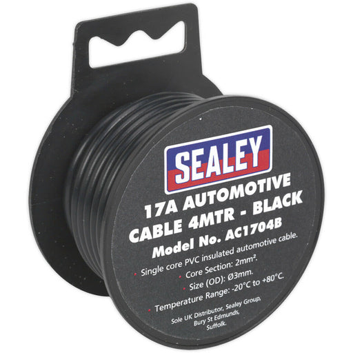 17A Thick Wall Automotive Cable - 4m Reel - Single Core - PVC Insulated - Black Loops