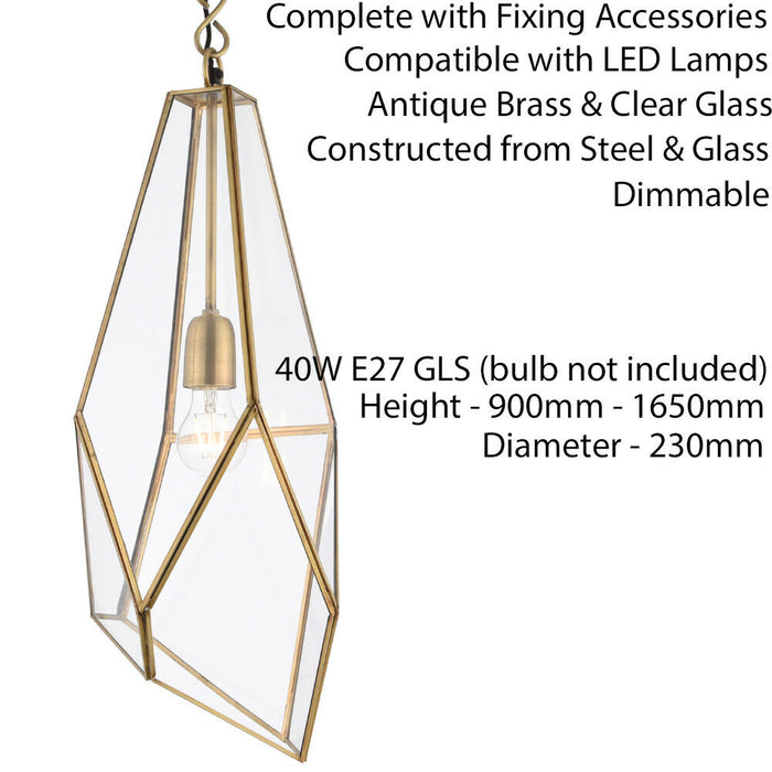 Hanging Ceiling Pendant Light Brass & Glass Shade Modern Lamp Bulb Feature Rose Loops