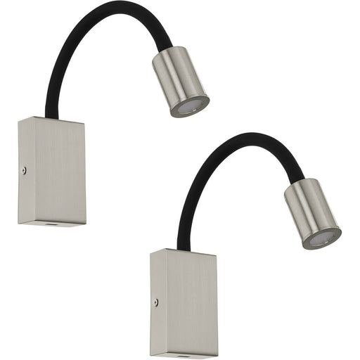 2 PACK Wall Light Colour Satin Nickel Black Steel & Plasic LED 3.5W Included Loops
