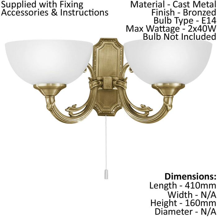 Ceiling Pendant Light & 2x Matching Wall Lights Bronze & White Satin Glass Shade Loops