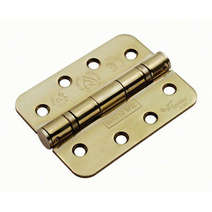 2x PAIR 102 x 76 x 3mm Ball Bearing Hinge Rounded Stainless Brass Interior Door Loops