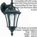 2 PACK IP44 Outdoor Wall Light Matt Black & Glass Lantern Down Porch Path Lamp Loops