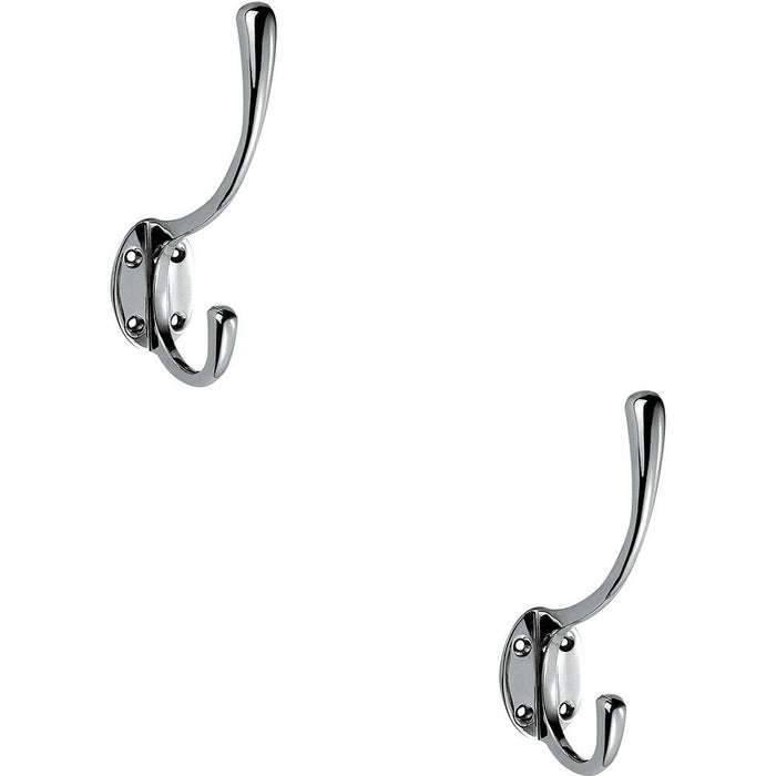 2x Victorian Hat & Coat Hook on Oval Backplate 64mm Projection Polished Chrome Loops