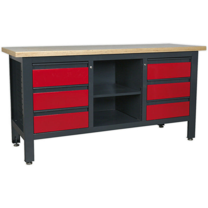 Fully Lockable Workstation- 6 Drawers & Adjustable Shelf Storage - MDF Work Top Loops