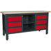 Fully Lockable Workstation- 6 Drawers & Adjustable Shelf Storage - MDF Work Top Loops