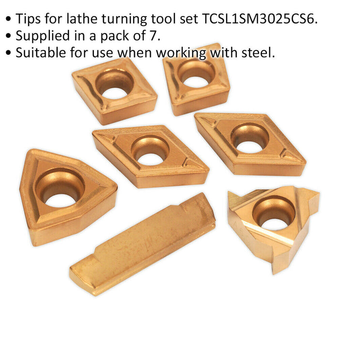 7 PACK Replacement Tips for ys00868 Indexable 10mm Lathe Turning Tool Set Loops