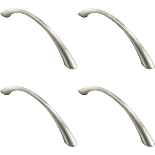 4x Slim Bow Cabinet Pull Handle 224mm Fixing Centres Satin Nickel 287 x 34mm Loops