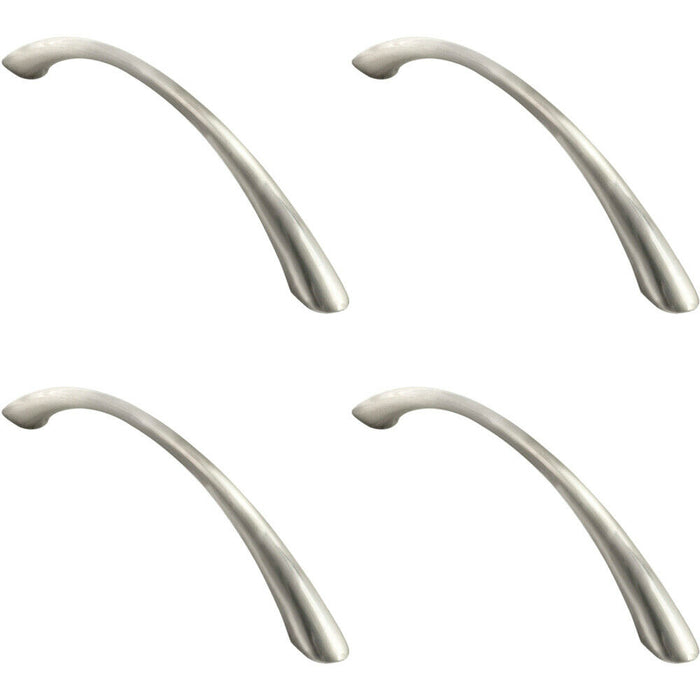4x Slim Bow Cabinet Pull Handle 224mm Fixing Centres Satin Nickel 287 x 34mm Loops