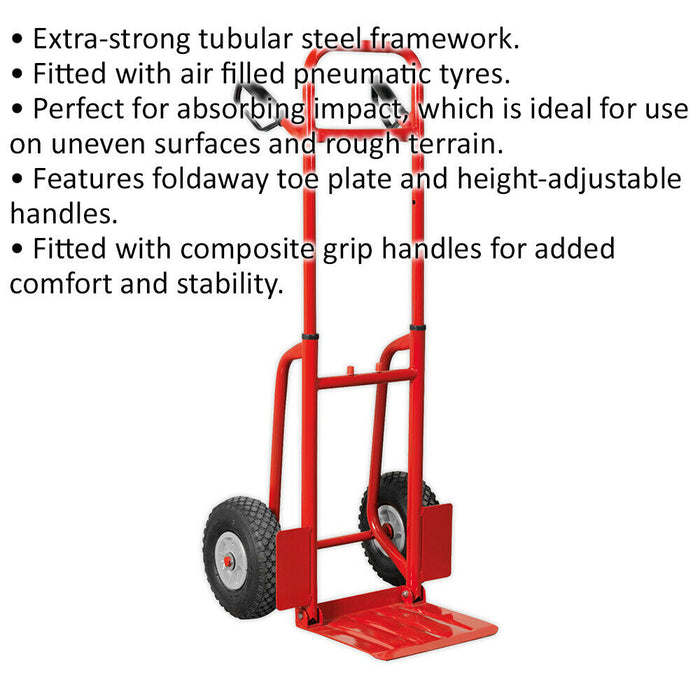 200kg Folding Sack Truck with Pneumatic Tyres - Tubular Steel Construction Loops
