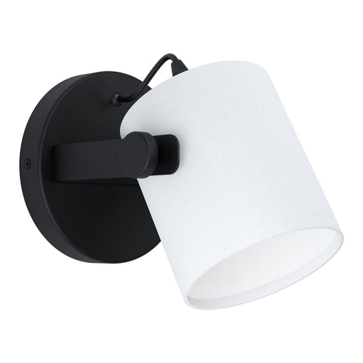 LED Wall Light / Sconce Black Steel & White Fabric Shade 1 x 28W E27 Bulb Loops