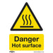 10x DANGER HOT SURFACE Health & Safety Sign - Rigid Plastic 75 x 100mm Warning Loops