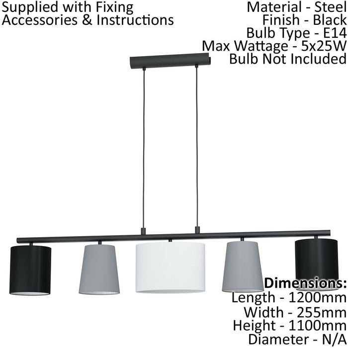 Pendant Light Colour Black Shade Black Grey White Fabric Bulb E14 5x25W Loops