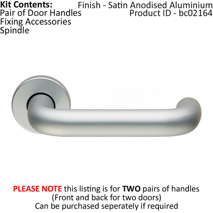 2x PAIR 19mm Round Bar Safety Lever on Round Rose Concealed Fix Satin Aluminium Loops