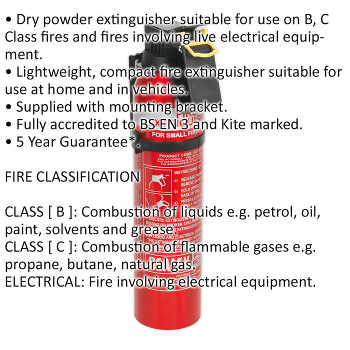 0.95kg Dry Powder Fire Extinguisher - Wall Mounting Bracket - Disposable Loops