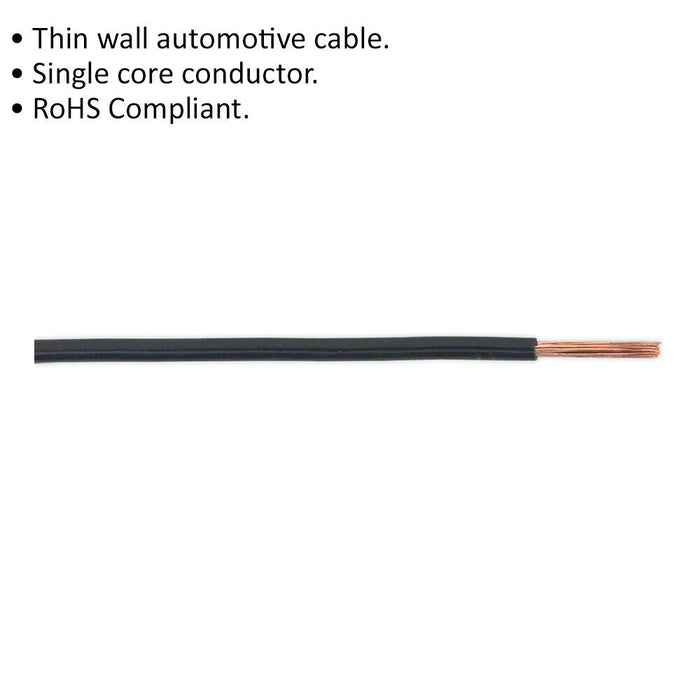 Black 25A Thin Wall Automotive Cable - 30m Reel - Single Core - RoHS Compliant Loops