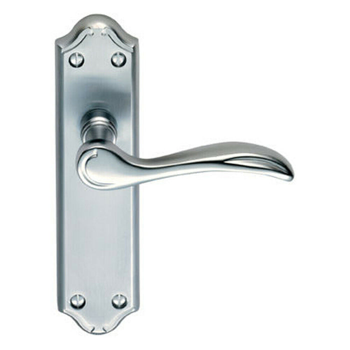 2x PAIR Curved Door Handle Lever on Latch Backplate 180 x 45mm Satin Chrome Loops