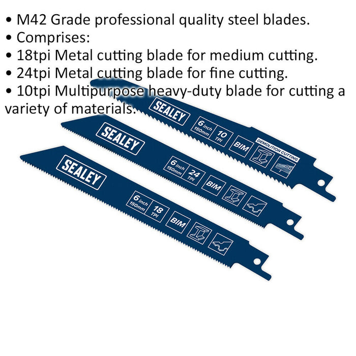 3 PACK - Reciprocating Saw Blade Set - 10 18 24 TPI - HEAVY DUTY Assorted Pack Loops