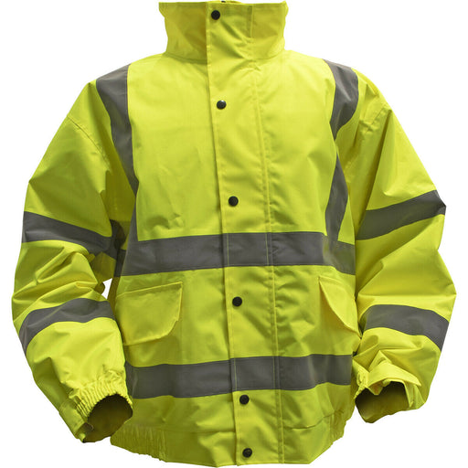 LARGE Yellow Hi-Vis Jacket with Quilted Lining - Elasticated Waist - Work Wear Loops