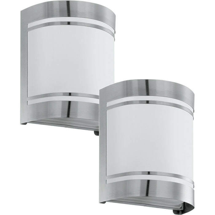 2 PACK IP44 Outdoor Wall Light Stainless Steel & Diffuser 40W E27 Porch Lamp Loops