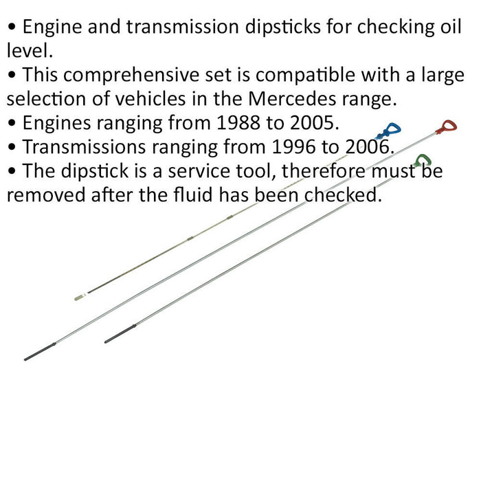 3 Pc Engine & Transmission Dipstick Set - Oil Check Service Tool - For Mercedes Loops